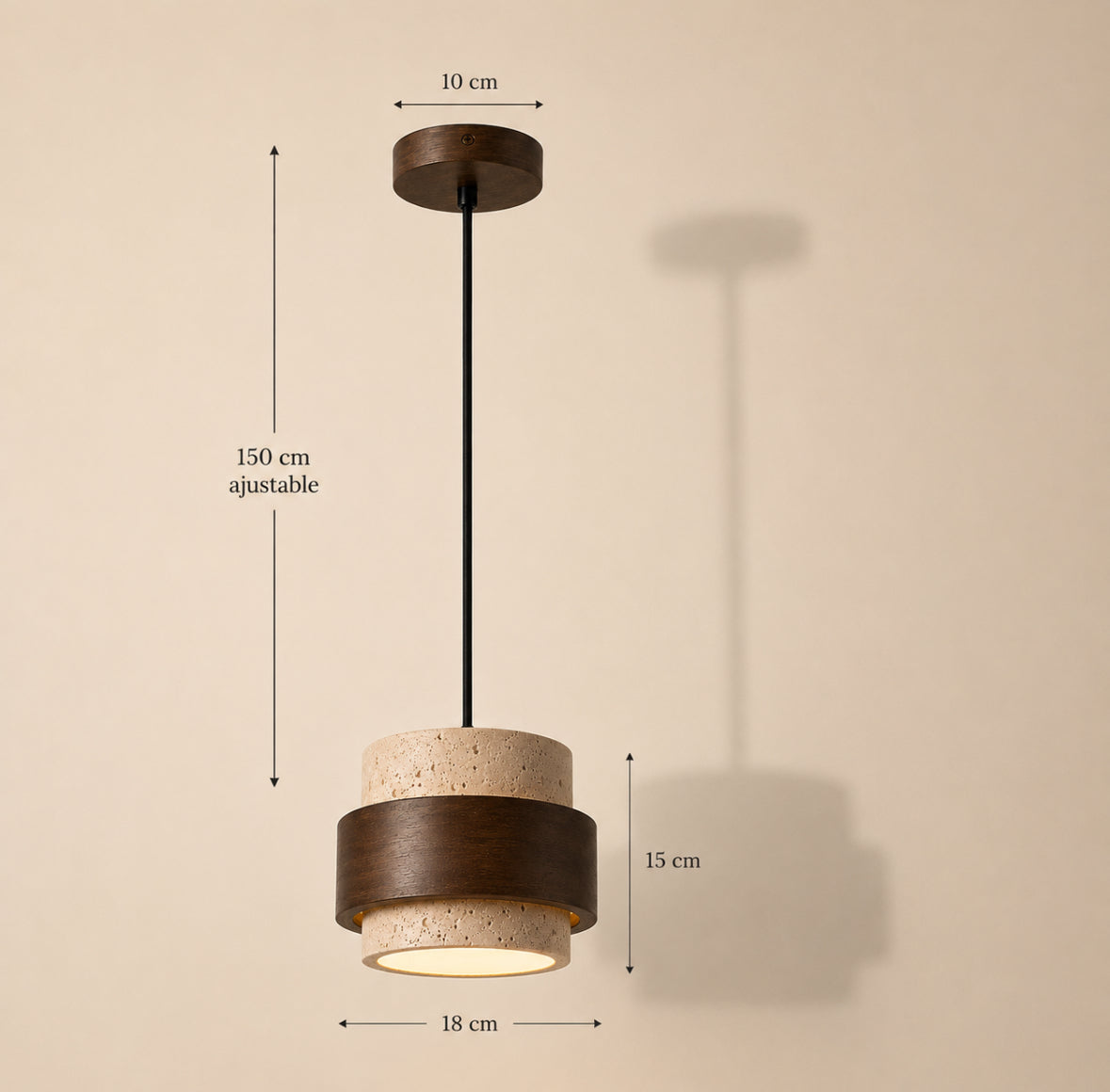 MORI - Lampe suspendue travertin naturel et bois