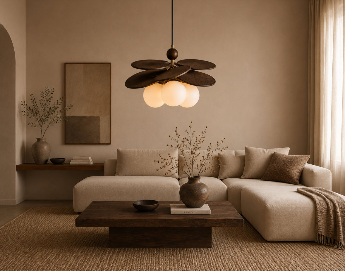 HANA – Suspension Japandi en raphia couleur bois