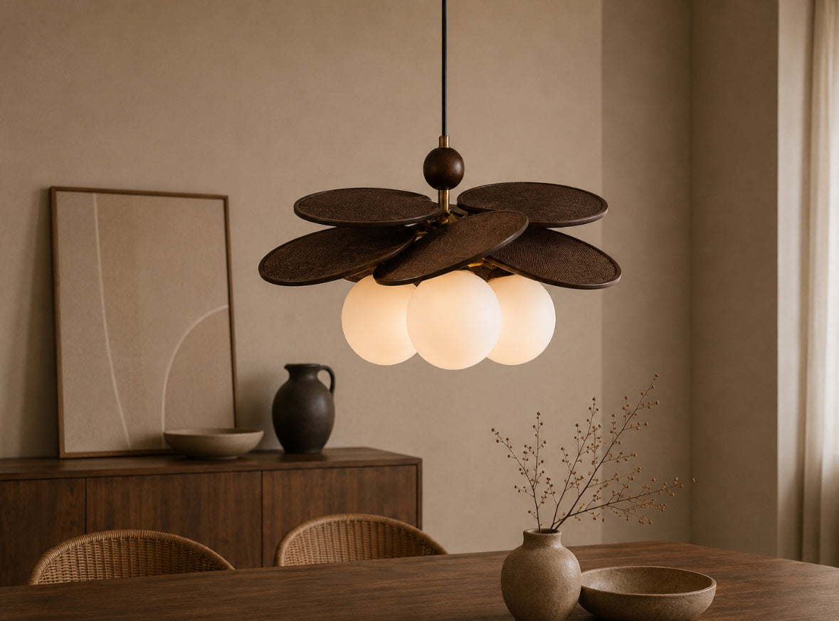 HANA – Suspension Japandi en raphia couleur bois