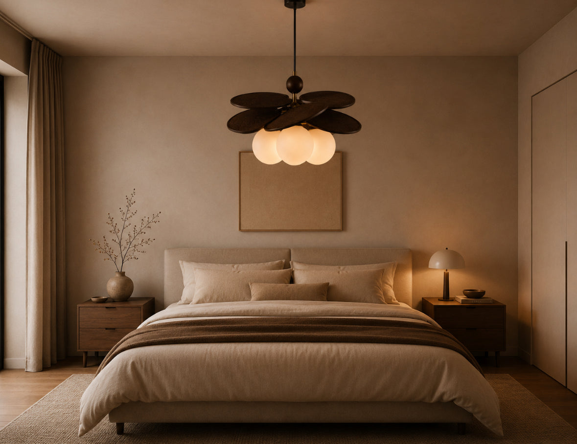 HANA – Suspension Japandi en raphia couleur bois