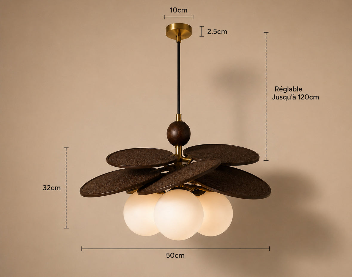 HANA – Suspension Japandi en raphia couleur bois