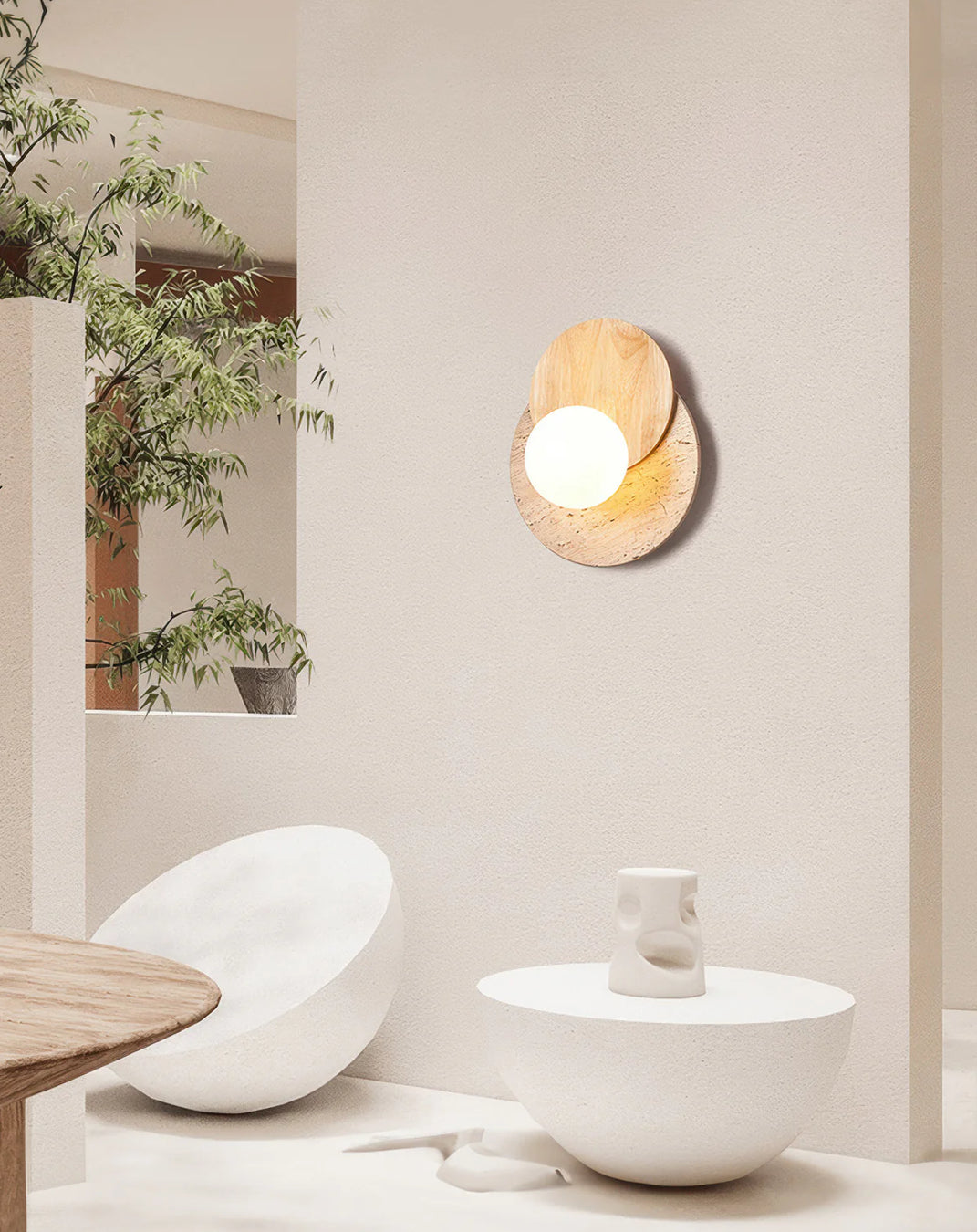 BINGIN – Applique murale artistique en travertin naturel et bois