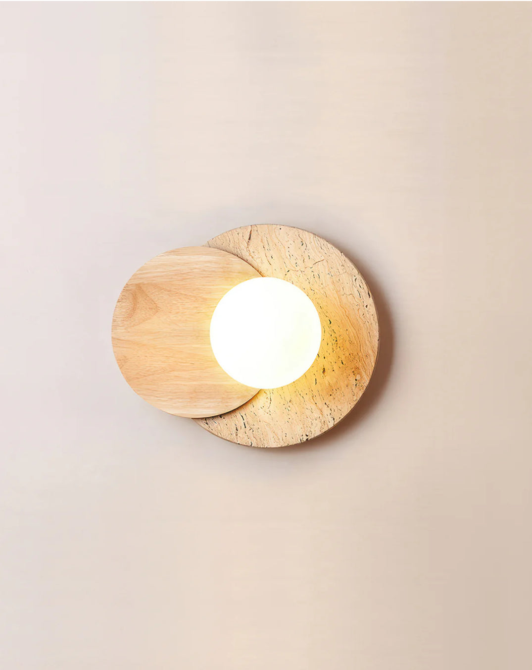 BINGIN – Applique murale artistique en travertin naturel et bois