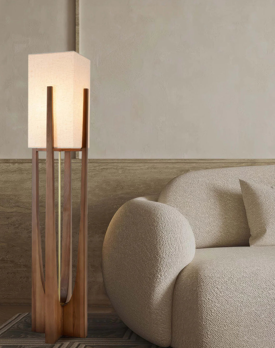 LUNDEBY - Lampe à poser bois laiton et lin